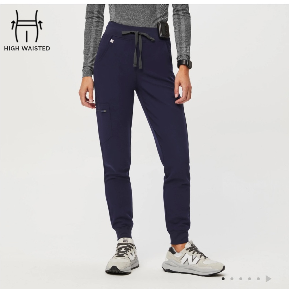 Figs Zamora High Waisted Jogger Scrub Bottoms in Navy Blue